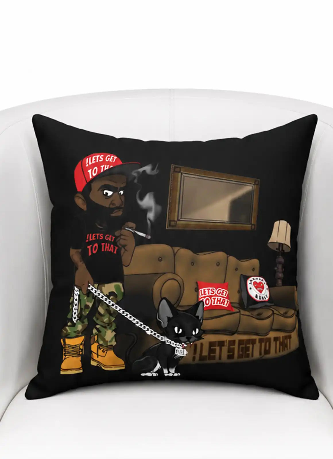 “Let’s Get To That” – Graphic Cushion Black