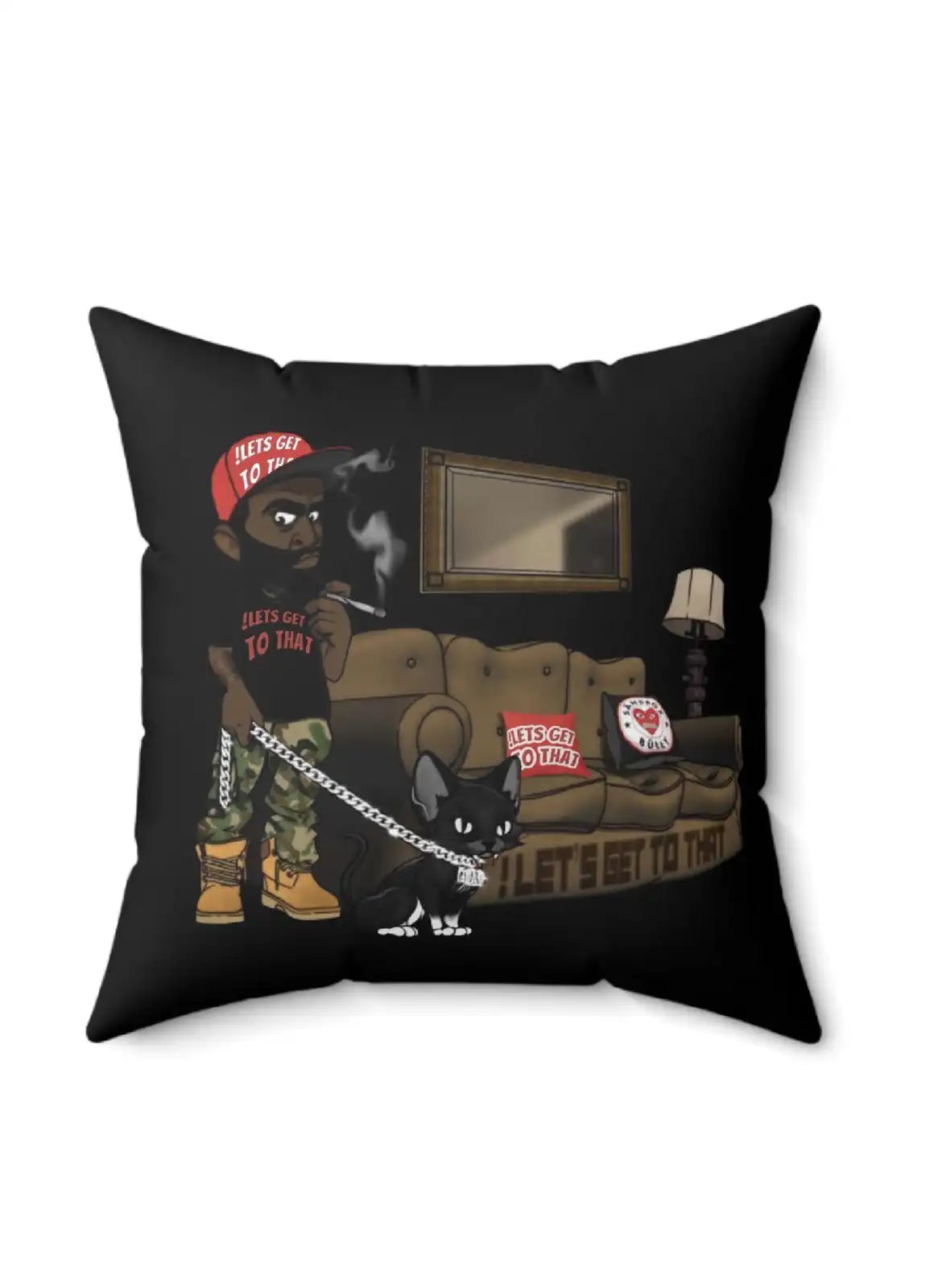 “Let’s Get To That” – Graphic Cushion Black