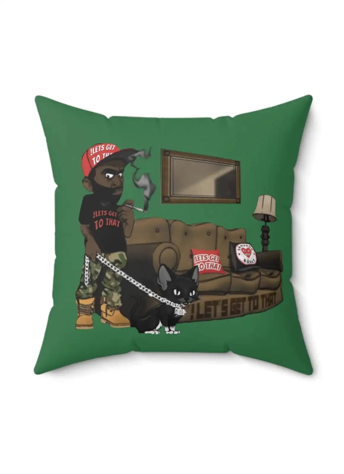 “Let’s Get To That” – Graphic Cushion Green
